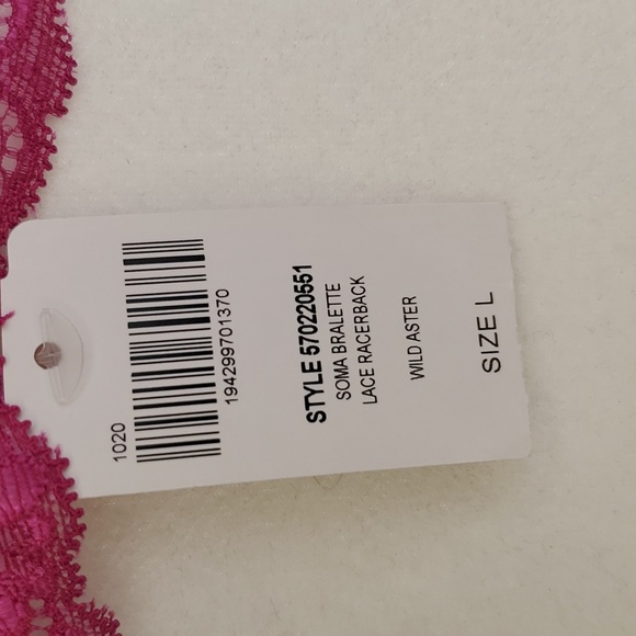 SOMA 💖NWT💖 Size Large Bralette Lace Racerback "Magenta" Color! 💖💖💖 - Picture 4 of 13